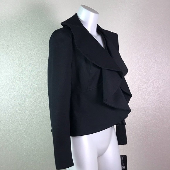 INC INTERNATIONAL CONCEPTS BLACK RUFFLE JACKET - Picture 2 of 5